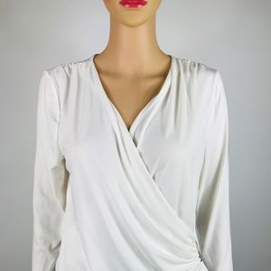 Womens Blue/White Crossover Faux-Wrap Top  K#42